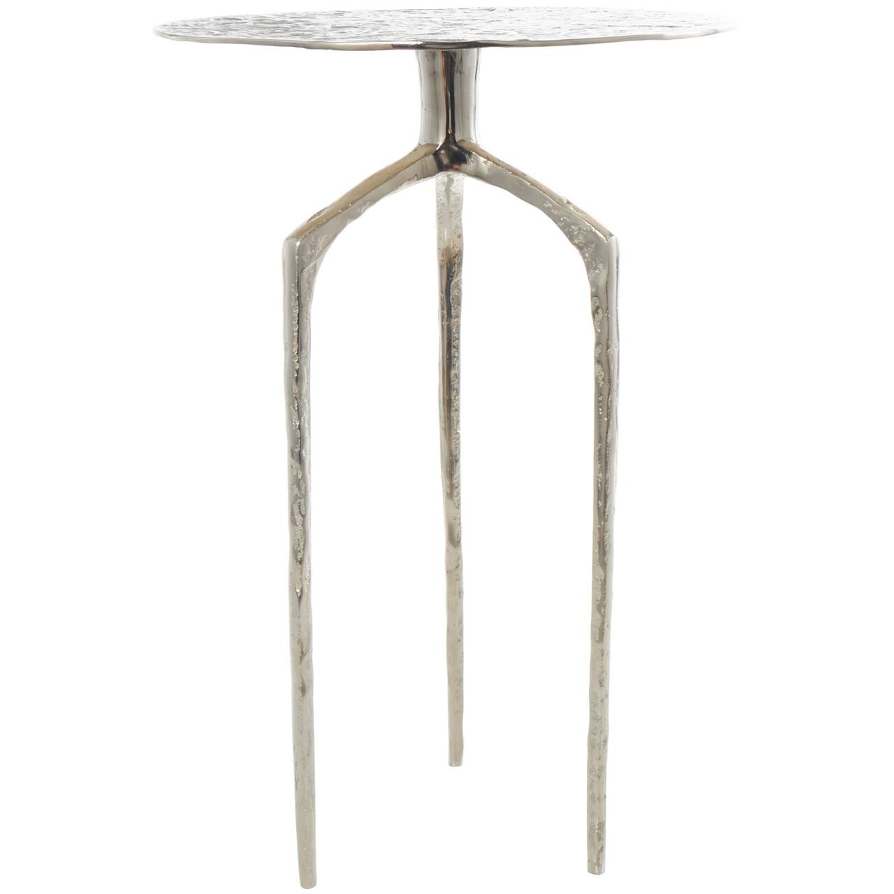 Silver Aluminum Geometric Slim Textured Accent Table